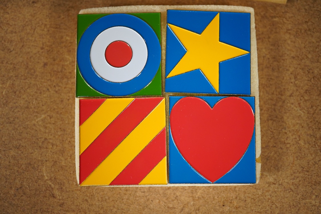 Peter Blake - a boxed set of four badges, in box with signed limited edition certificate, 2006